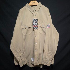 NWT Bulwark Men's Midweight FR Dress Uniform Shirt CAT 2 #SMU2KH5 Khaki XXL Reg